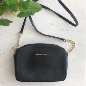 Michael Kors Jet Set Black Leather Crossbody